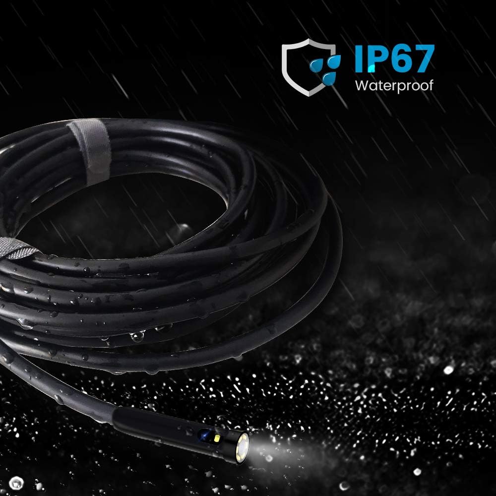 ScopeAround Endoscope 1080P HD Digital Borescope Camera Waterproof 4.5 Inch IPS Screen Snake Video Inspection Camera with 2x Len and 6 LED Lights, Semi-Rigid Cable, 32GB TF Card and Tool Bag (16.5FT)