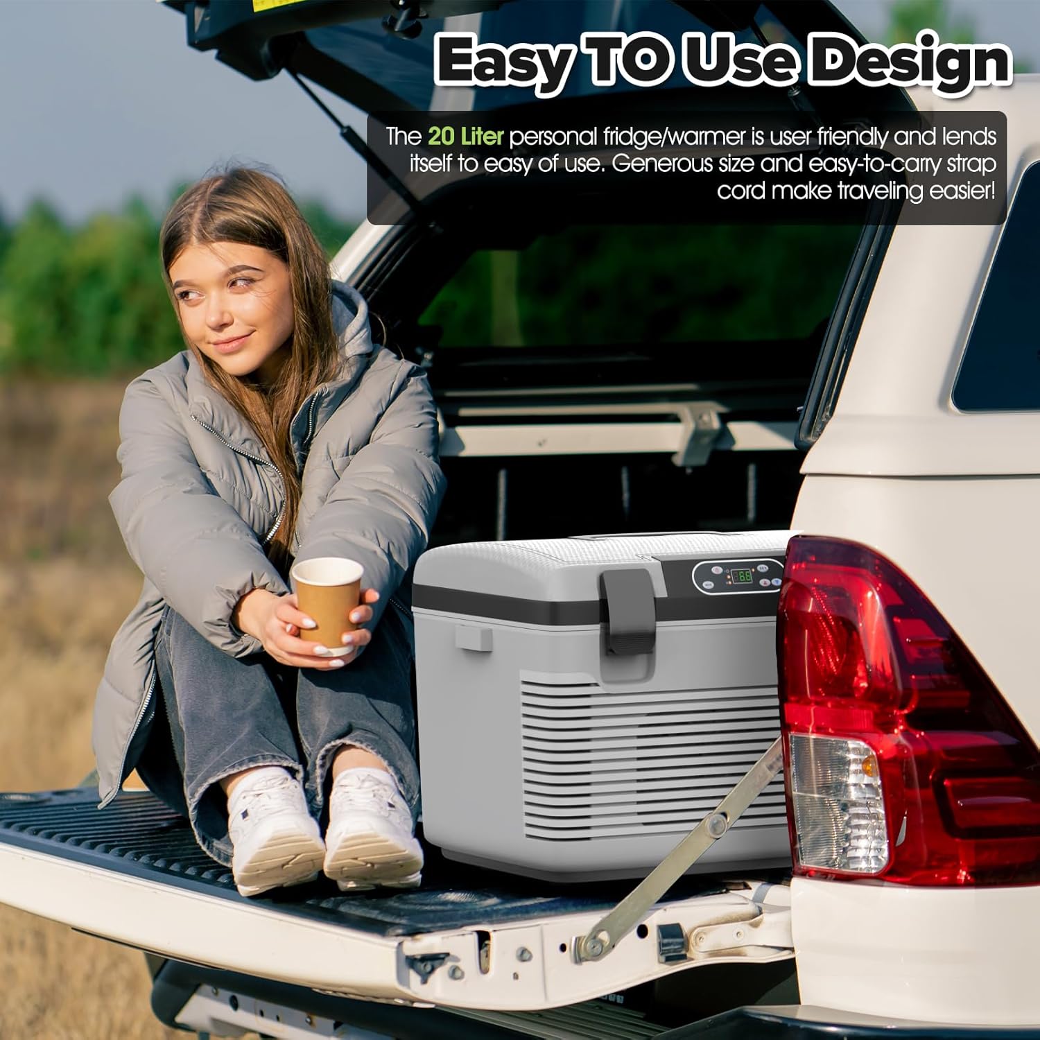 12V Car Refrigerator 21 QT(20L) Portable Electric Cooler/Warmer with 12 Volt DC &110V AC, Thermoelectric Fridge Plug in Cooler for Car, Vehicle, Travel, Camping, Outdoor, Grey