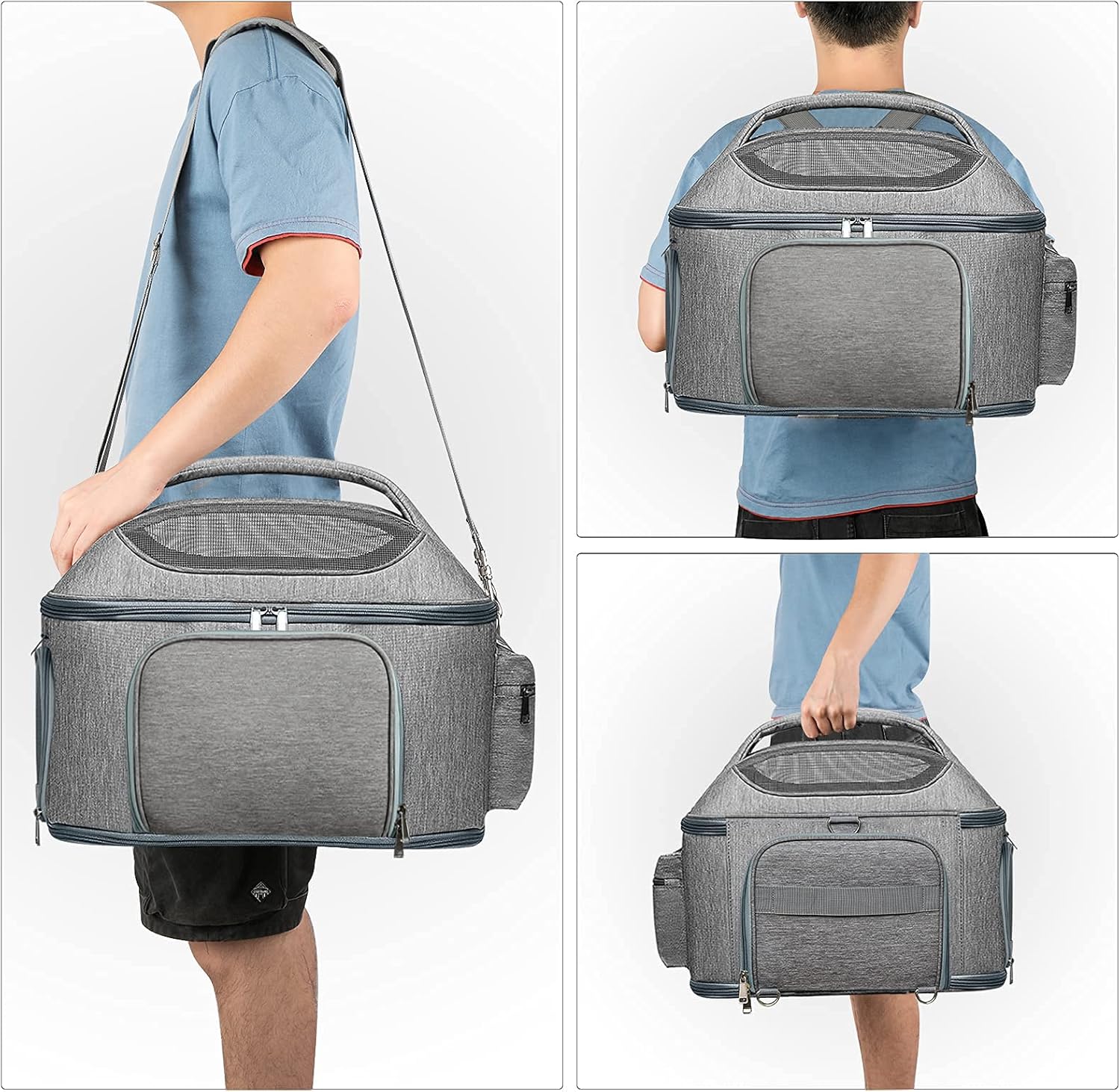 X-cosrack Expandable Pet Travel Bag, 3 Open Doors, Mesh Window and Escape-Proof Buckle, Airline Approved Soft-Sided Pet Travel Carrier for Small Medium Cats
