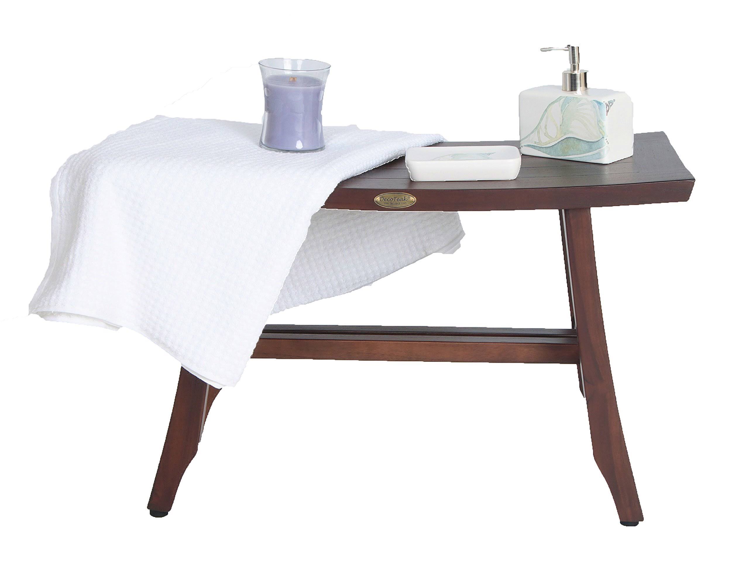DecoTeak 24 Satori Teak Shower Bench- Eastern Style- Extended Length- Shower, Shaving, Display- Foot Leveling Pads