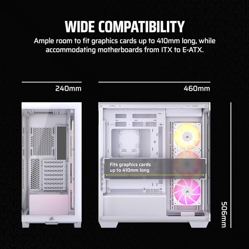 CORSAIR 3500X ARGB Mid-Tower ATX PC Case – Panoramic Tempered Glass – Reverse Connection Motherboard Compatible – 3X CORSAIR RS120 ARGB Fans Included – Black
