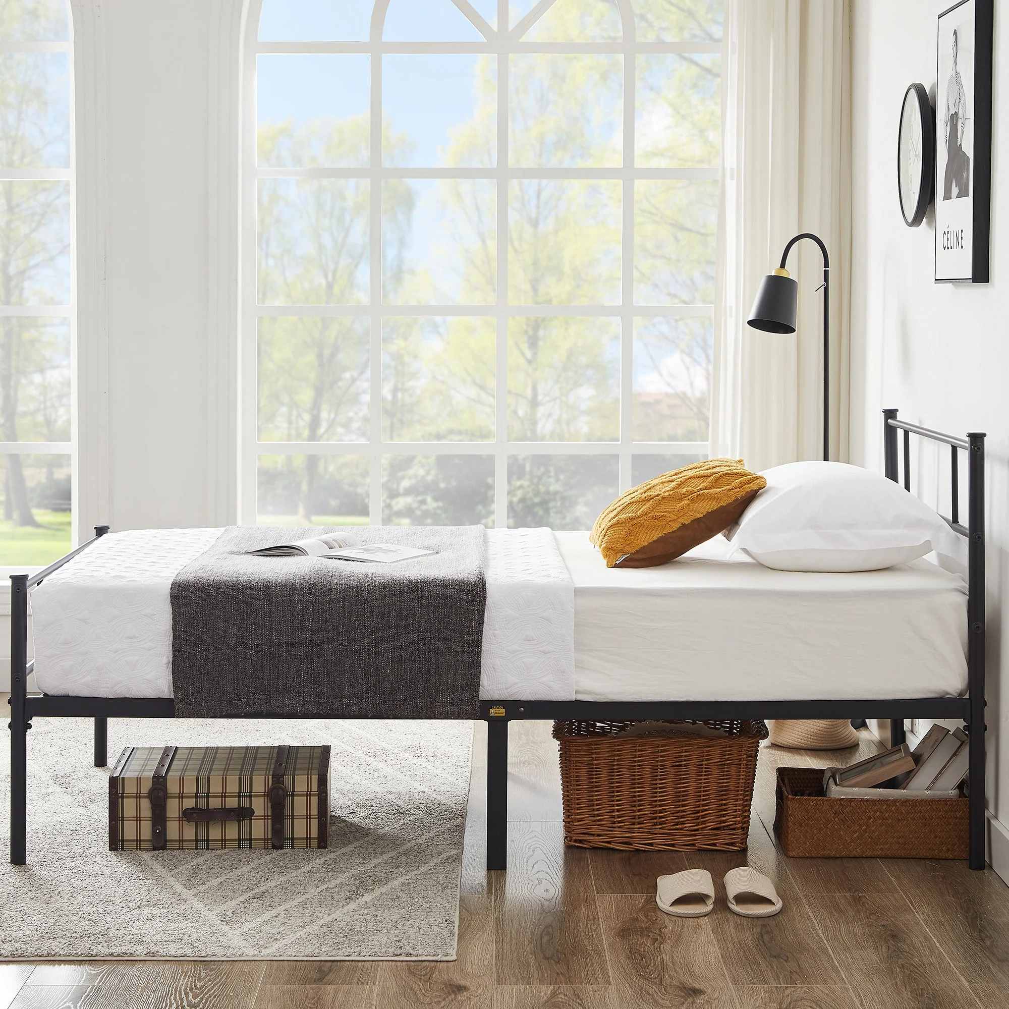 VECELO Twin Bed Frame with Headboard and Footboard, Metal Platform Bed Frame No Box Spring Needed Easy Assembly Mattress Foundation, Twin Size, Black