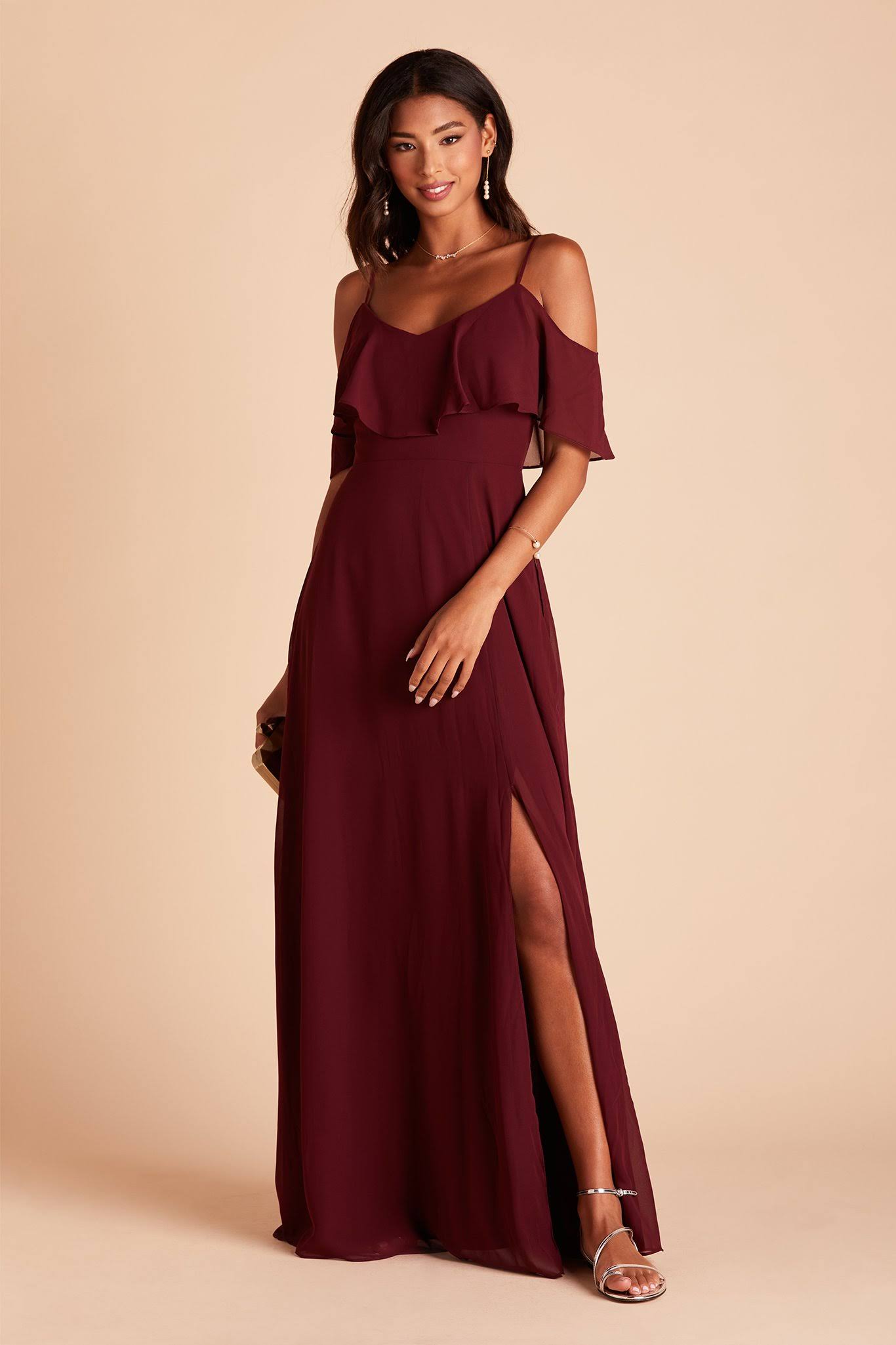 Birdy Grey Jane Convertible Chiffon Bridesmaid Dress in Cabernet Xs / Cabernet / No Slit