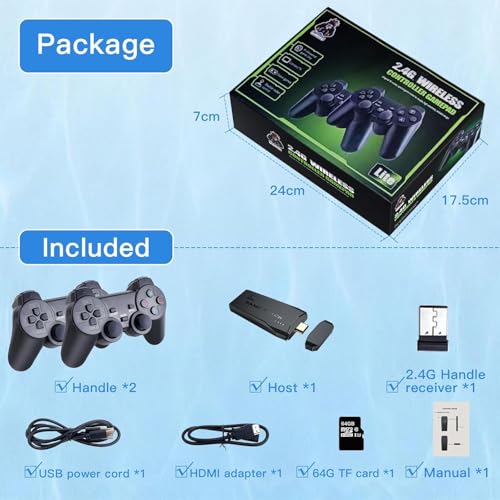 Wireless Retro Game Console, Nostalgia Stick Game Handheld Game Console with 20,000+ Games Built in and 9 Emulators Plug and Play Video Games for Tv