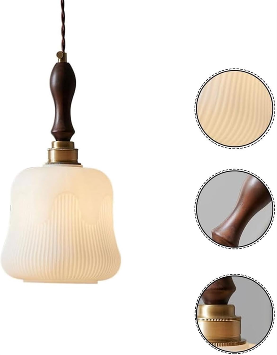 Minimalist Styling Cream Glass Shade Hanging Light Fixtures,.European Style Brass Rustproof BodyPendant Lamp.Adjustable Rope Indoor Chandelier.for Living Room, BedroomCeiling Hanging Light