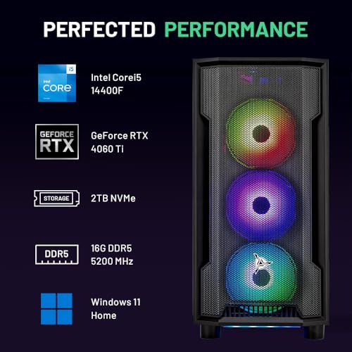 Skytech Gaming Shadow Gaming PC, Intel i7 12700F 2.1 GHz, RTX 4060, 1TB NVME, 16GB DDR4 RAM 3200, 600W Gold PSU Wi-Fi, Win 11 Home, RGB-Keyboard and RGB-Mouse Included,Black