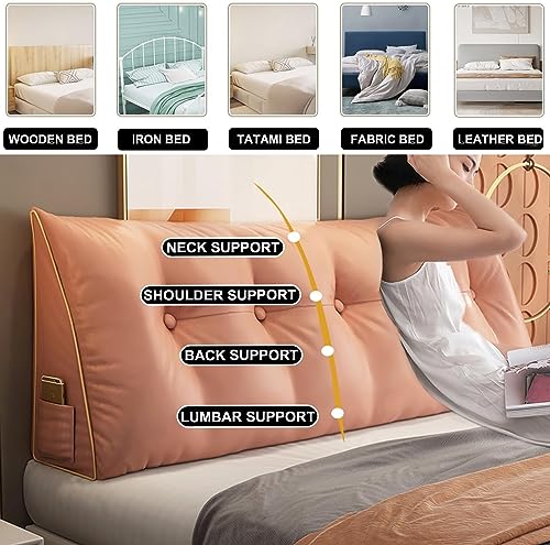 Triangular Reading Pillow Bed Backrest Large Bolster Cushion Headboard Wedge Pillow with Removable Cover and Two Large Side PocketsFor Neck & Lumbar Support(78x20x8in,White)