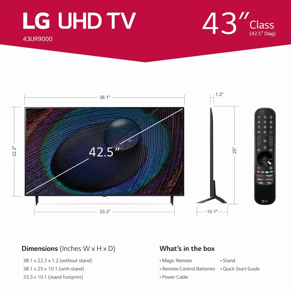 LG 43" Class 4K UHD 2160P webOS Smart TV with HDR UR9000 Series (43UR9000PUA)