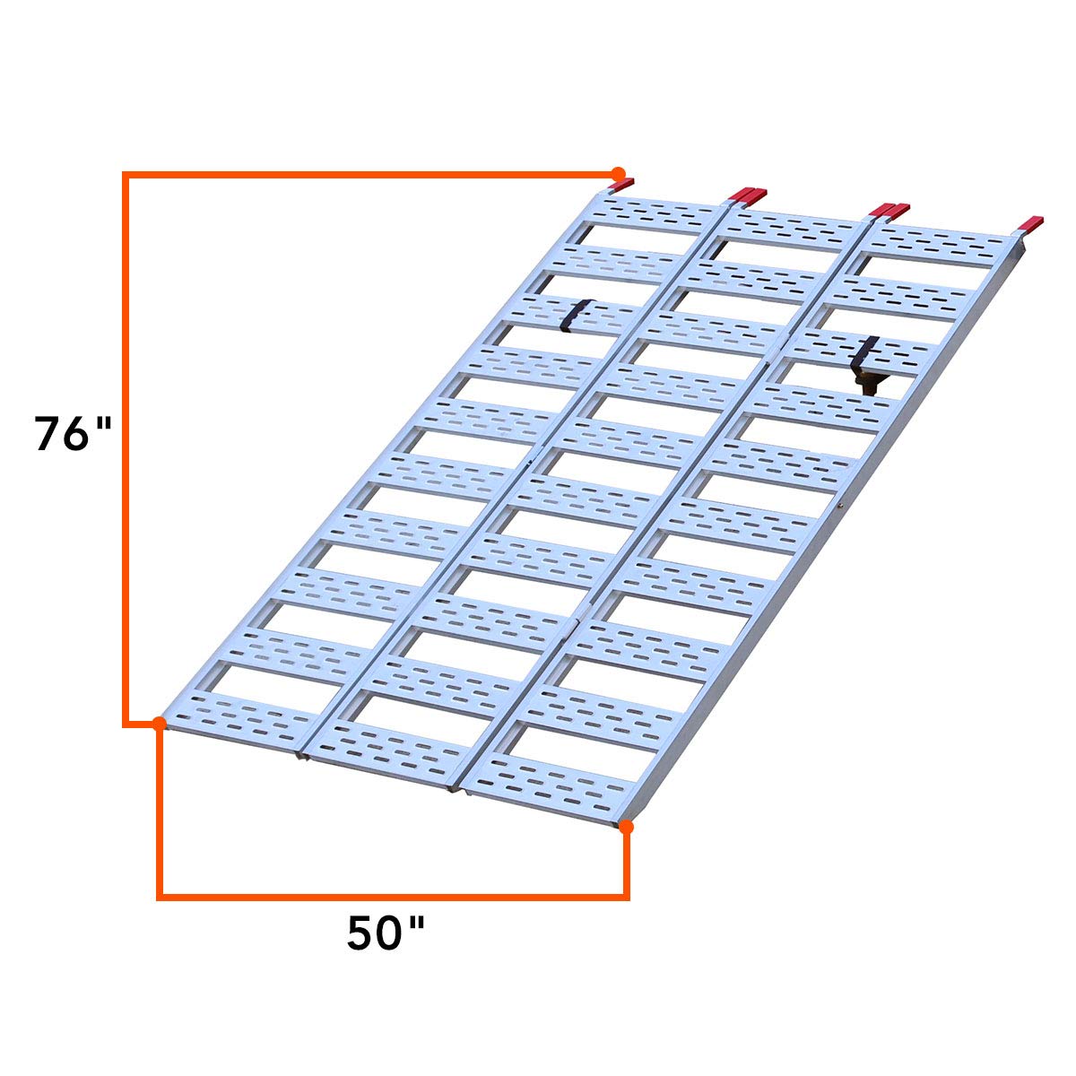 CARGOSMART Aluminum Tri-Fold Ramp with Treads (1pk) – Easily and Safely Load and Unload Push Mowers, Garden Tillers, ATVs and More, 1,500 lb. Capacity (500 lbs per Section), 50” W x 76” L