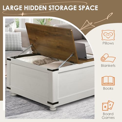 Farmhouse Coffee Table with Storage, Lift Top Coffee Table with Large Hidden Storage Space, Square Coffee Table with Hinged Lift Top, Center Table for Living Room, Farm, Black