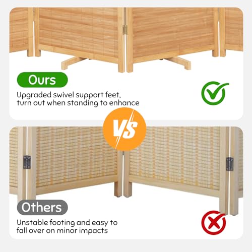 Bamboo Room Divider Folding Privacy Screens, Wall Divider for Room Separation, Portable Room Partitions and Dividers, 5.6FT Bamboo Mesh Woven Room Divider Panel (Brown, 4 Panel)