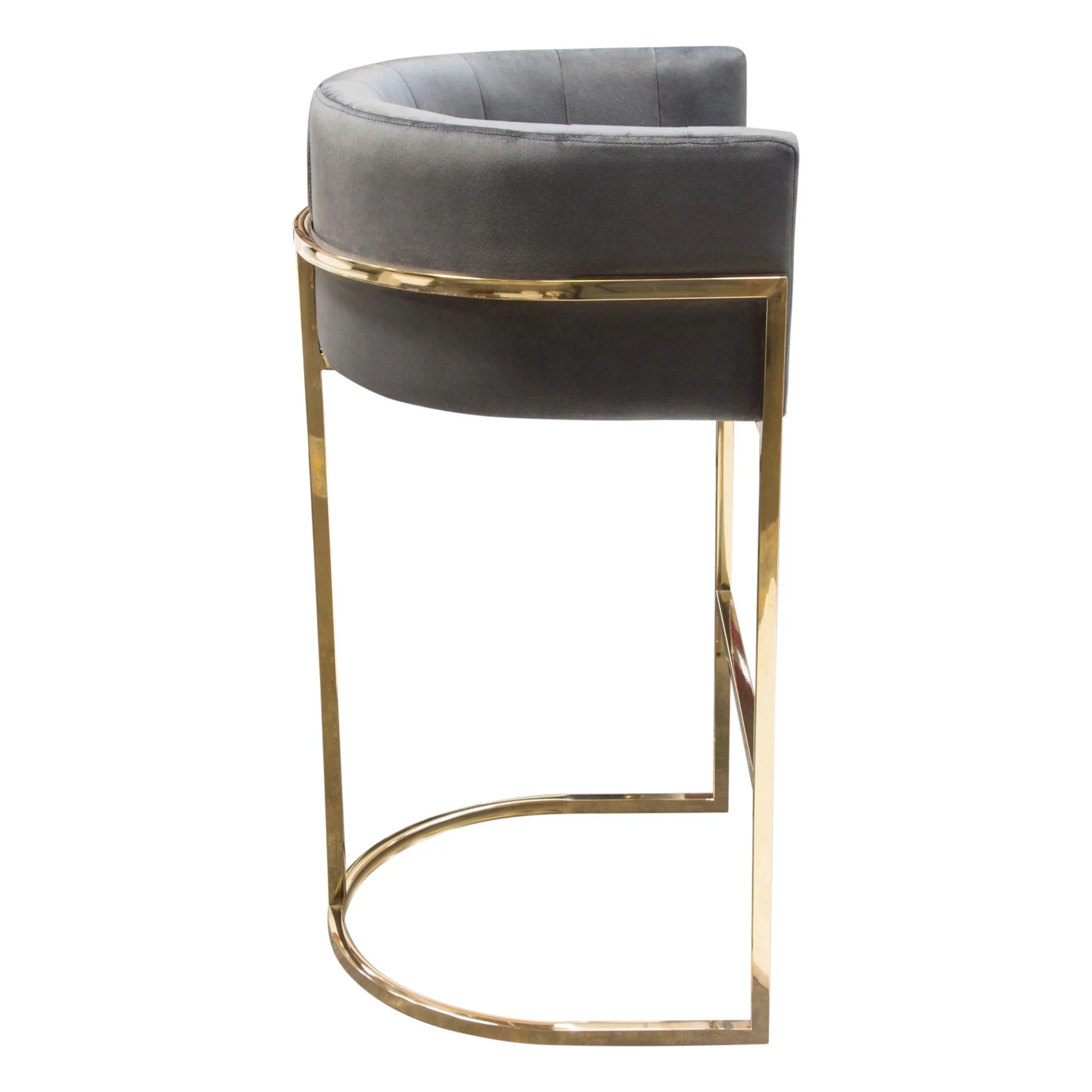 Diamond Sofa PANDORABCGR1PK Pandora Bar Height Chair with Polished Gold Frame, Grey Velvet