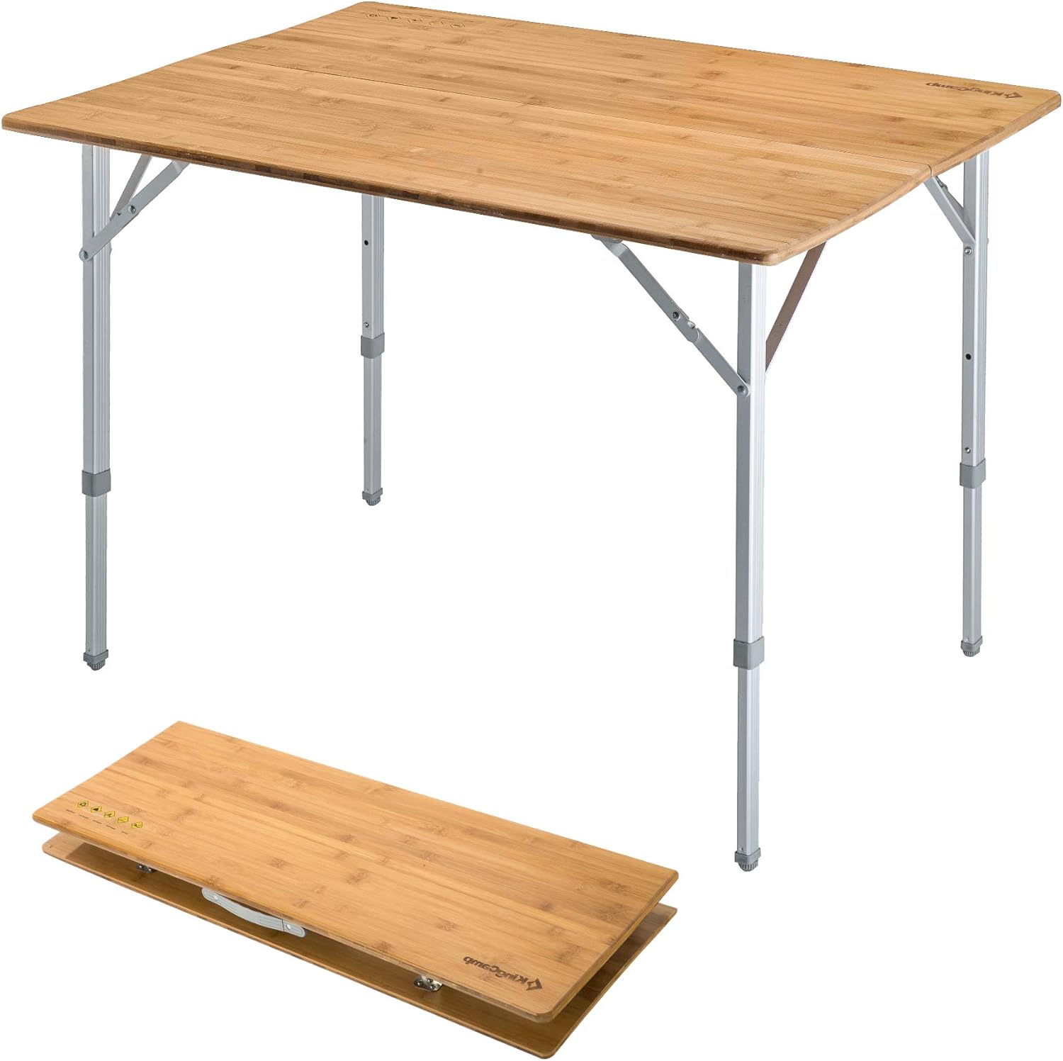 KingCamp Bamboo Folding Table Environmental Camping Table with Adjustable Height Aluminum Legs Heavy Duty 4-Folds Portable Camp Tables for Travel, Picnic, Party, Beach, Outdoor and Indoor, 1-2 People