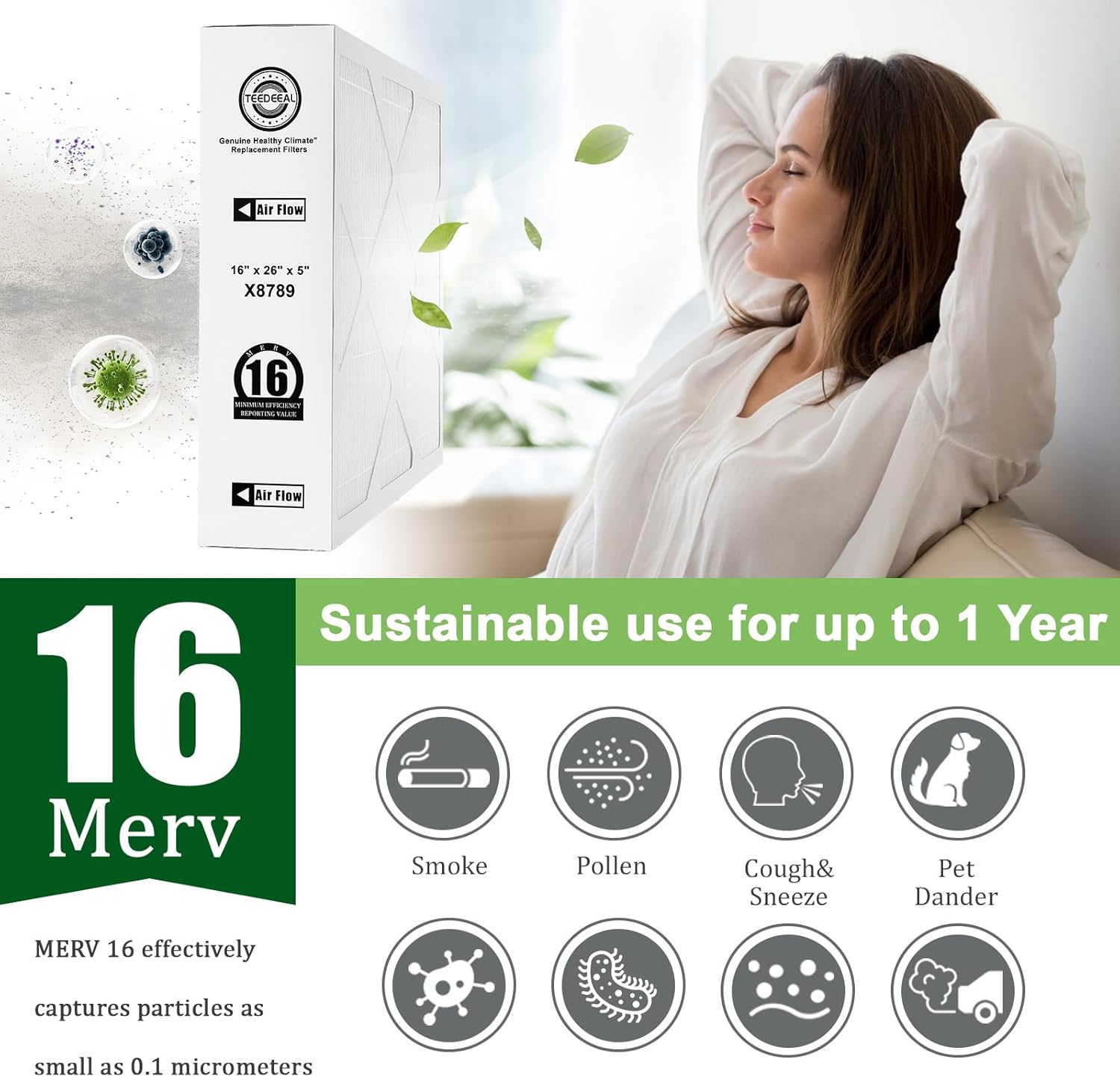 New Upgrade X8789 MERV 16 Filter - 16" x 26" x 5" Compatible With Lennox PureAir PCO16-28 Filter Air Purifier Cleaner - Ideal For Home & Office - 2 Pack