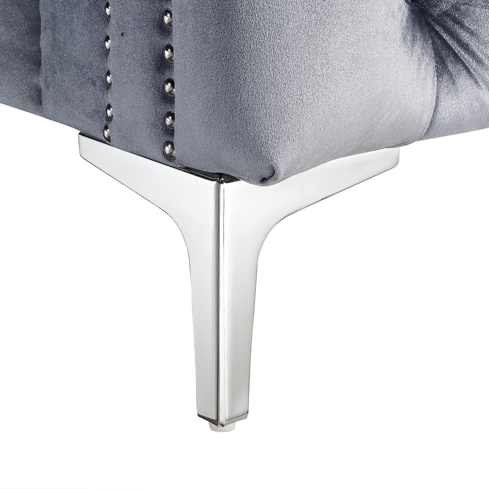 Inspired Home Sania Velvet Corner Sectional Sofa 120" Right Facing Button Tufted Nailhead Trim, Grey
