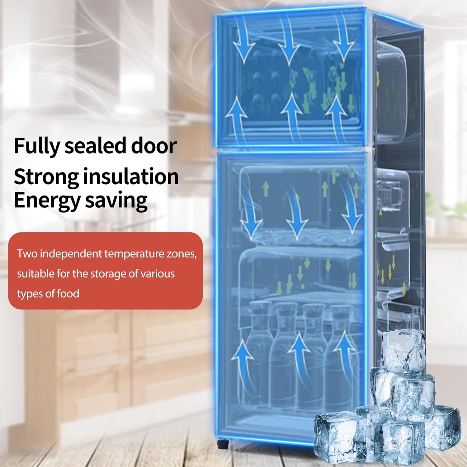 Dual Zone Compact Retro Refrigerator with Adjustable Shelves,4.5 cu. ft.Dual Zone Refrigerator,3.3 Refrigerator+1.2 cu. ft.4 Star Freezer,7 Temperature Settings and LED Lighting,45 dB