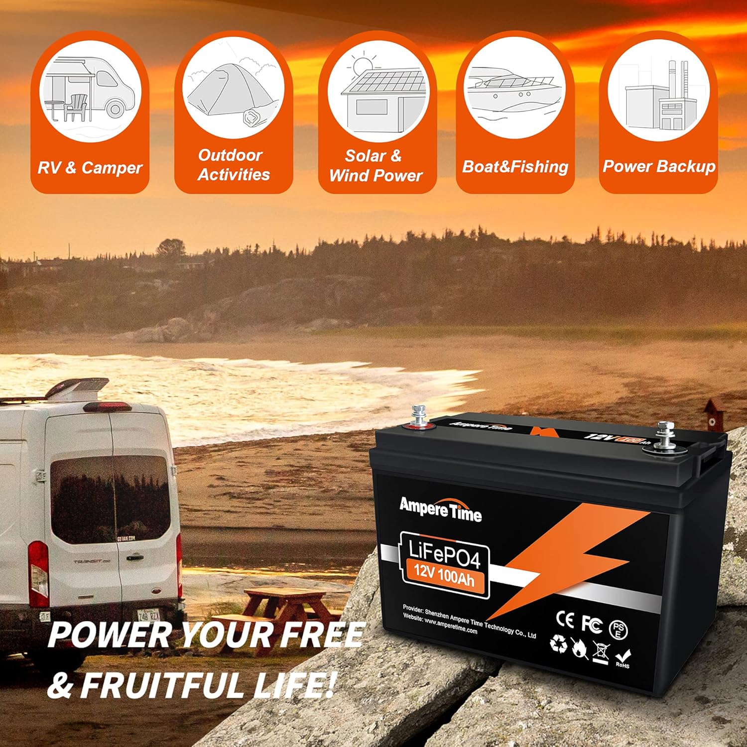 Ampere Time 12V 50Ah Lithium LiFePO4 Battery, Ideal Replacement for?12V 100Ah AGM SLA Battery, More Efficient Output & Much Lighter, 4000+ Cycles, Perfect for Boat, Security Devices, Camping, etc.