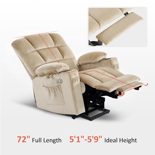 MCombo Large Dual Motor Power Lift Recliner Chair for Elderly, Massage and Heat, Lay Flat, Zero Gravity, Home Button, USB Port, Fabric 7680 (Large, Beige)