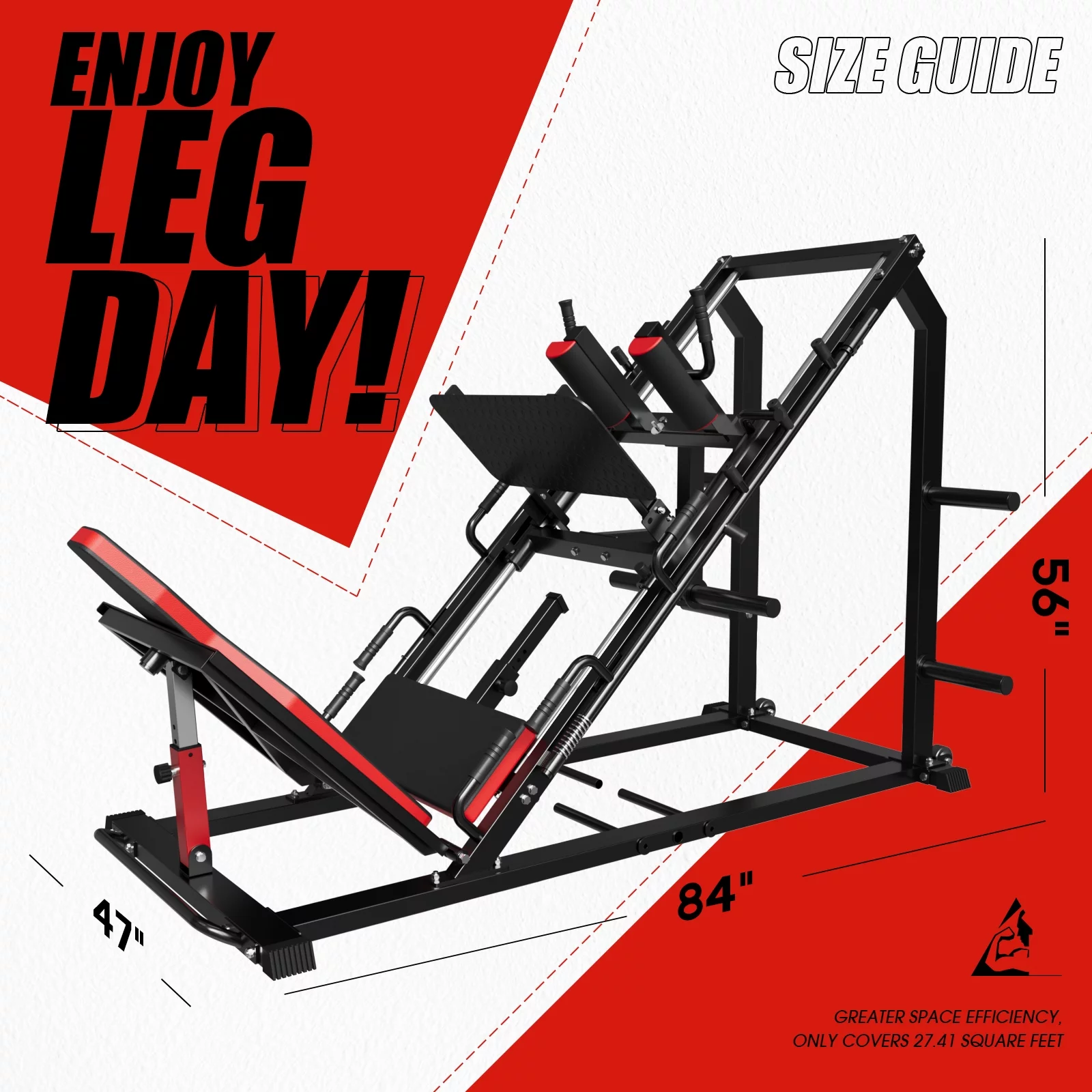 syedee Leg Press Hack Squat Machine, Leg Exercise Machine with Linear Bearing, Lower Body Special with Weight Storage for Quads, Hamstring, Glutes, Calves, Heavy Duty Home Gym Leg Day Equipment(Red)