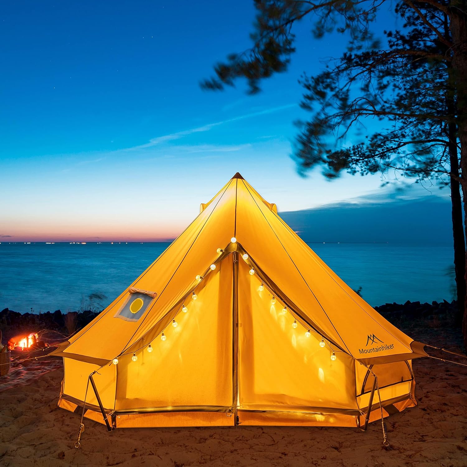 YSSOA 4-5 Person Mongolian Tent, Glamping Tent with Cool Ventilation Mosquito Net Doors & Windows, Outdoor Waterproof Oxford Yurt Tent/Dome Tent for Family Camping Party, 118”x118”x98.4”
