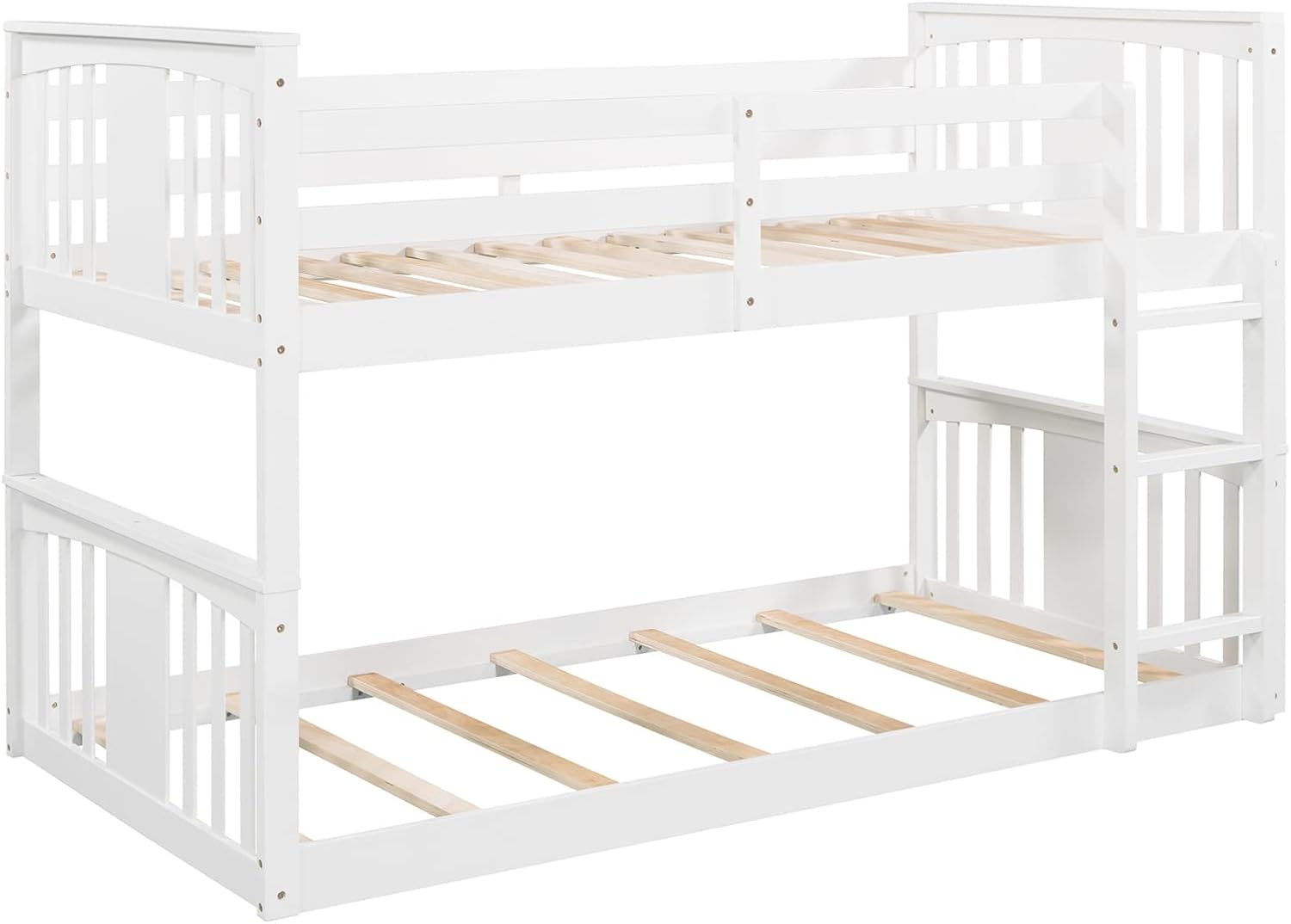 Twin Bunk Beds Low Bunk Bed Frame Wood Twin over Twin Bunkbed for Kids Toddlers Boys Girls Bedroom, White