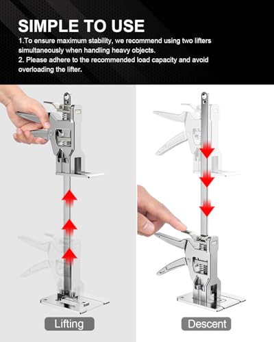 Kolvoii Labor Saving Arm Jack, 2 Pack Stainless Steel 15.6 Inch Construction Jack, Multi-Function Height Adjustment Hand Jacks for Lifting and Leveling, 10 Inche Lift Range