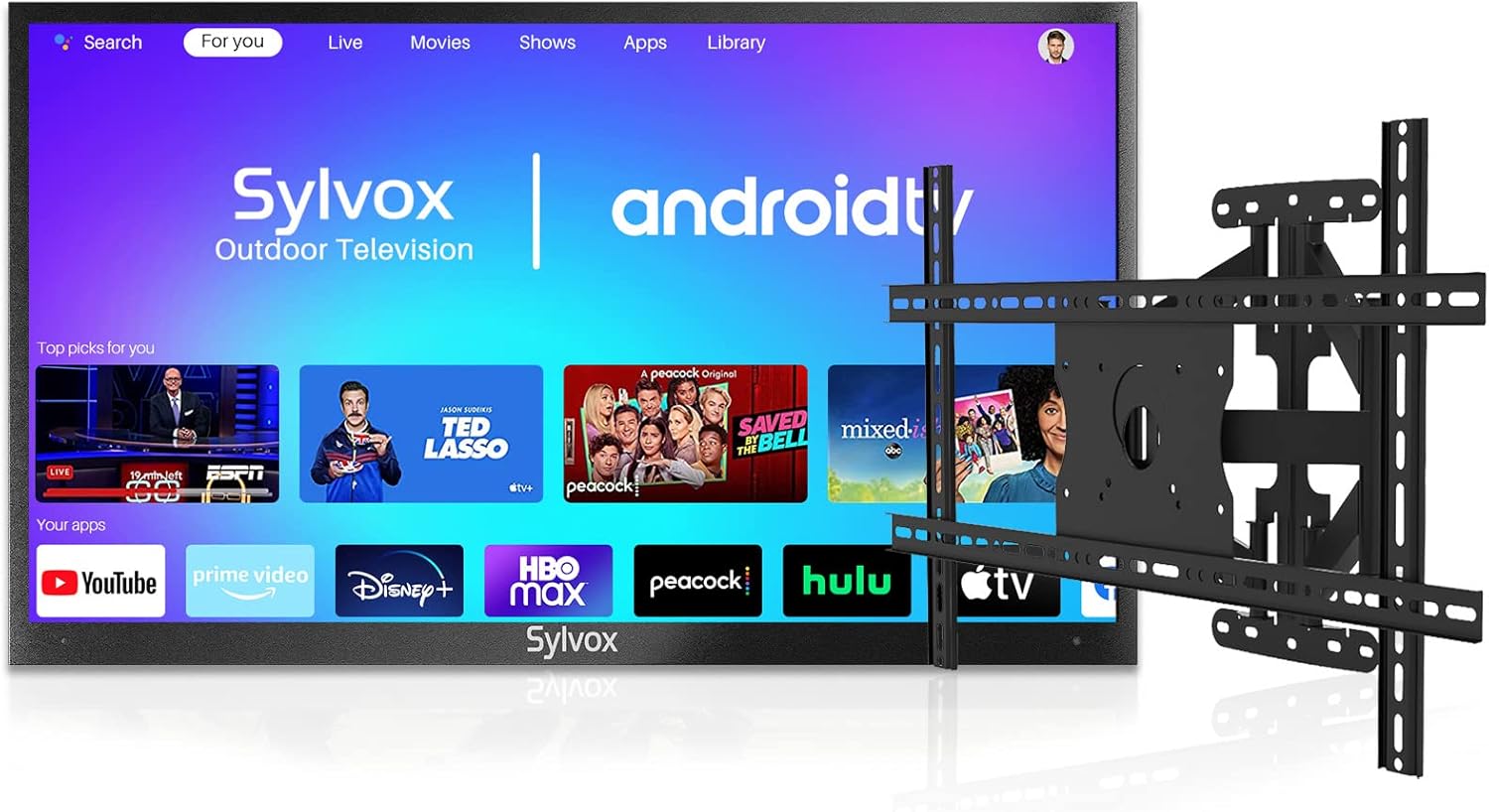 SYLVOX 43” Outdoor Smart TV with TV Mount, Outdoor TV 4K UHD, Voice Remote Control, Google Play Support Support Download APPs, Chromecast Built-in (Deck Pro Series)