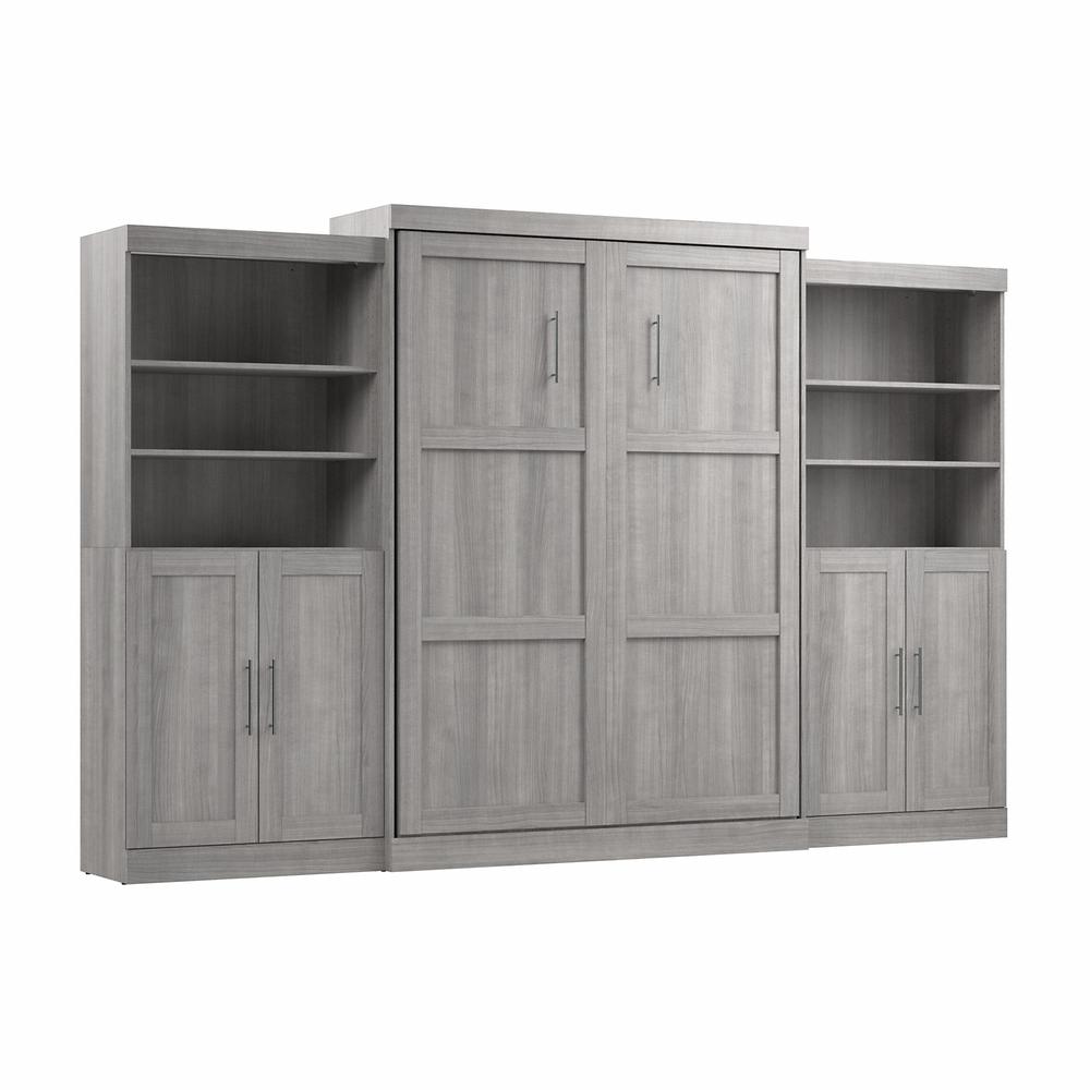 Bestar Pur Modern Engineered Wood Queen Murphy Bed w/ Closet Storage in Gray