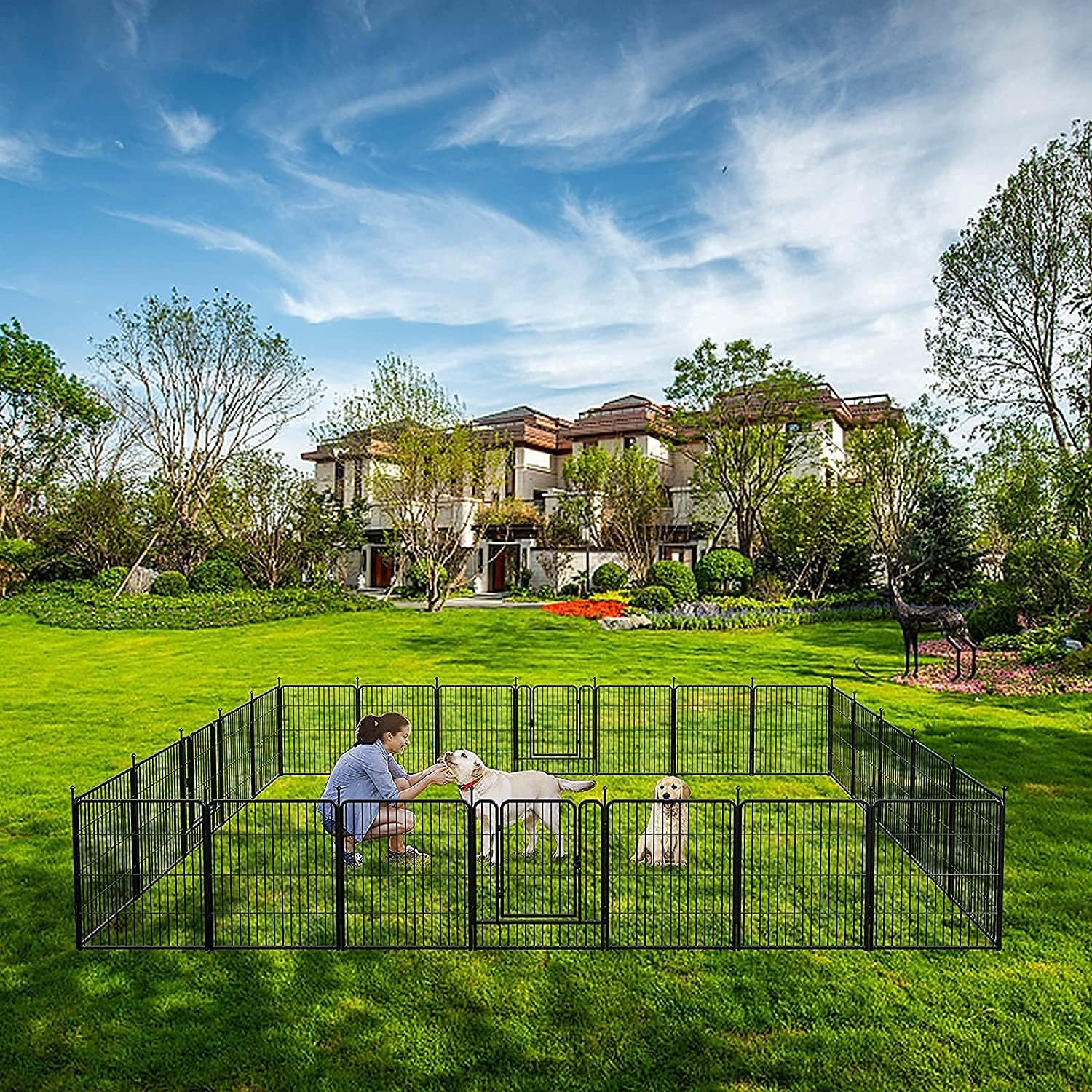 FXW Dog Playpen, 8/16/24/32 Panels Dog Pen Indoor Outdoor 32-Inch Height Puppy Playpen Pet Fence Gate with Doors for Large/Medium/Small Dogs, Exercise Pen for Yard,Camping, RV