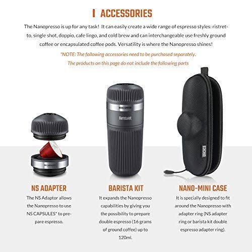Wacaco Nanopresso Portable Espresso Maker Bundled with NS Adapter, Upgrade Version of