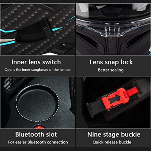 Flip-Type Bluetooth Helmet, DOT Certified Sport Motorcycle Full Face Helmet Adult Men Women Integrated Helmet with Tail, Moped Racing MX BMX Motocross Motocross Flip Up Helmets