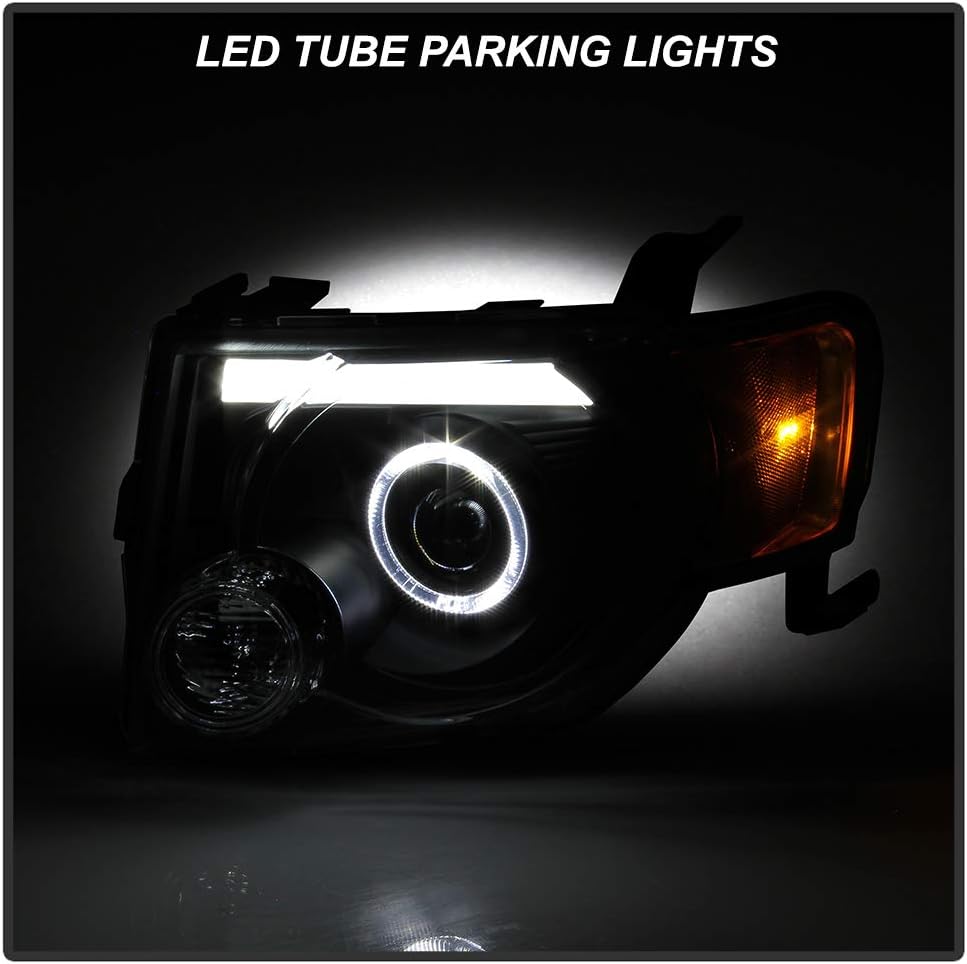 ACANII - For 2008-2012 Ford Escape SUV Black Housing LED Tube Halo Projector Headlights Headlamps Driver & Passenger