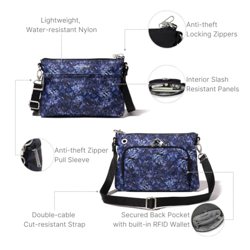 Baggallini Securtex Anti-theft Memento Crossbody Bag - Travel Purse Wallet with Locking Zipper - Lightweight Water-Resistant