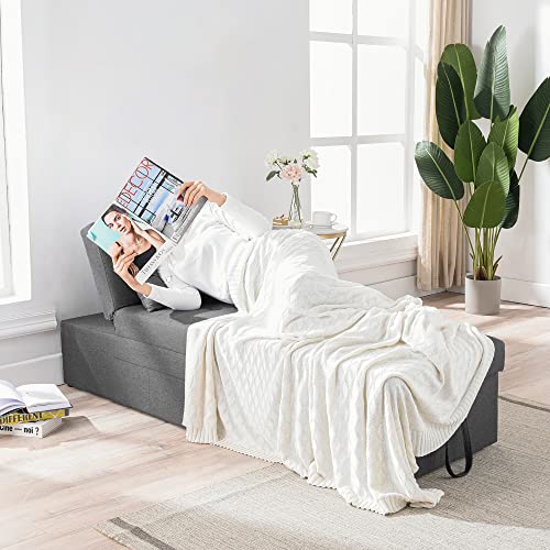 Cozy Castle Sleeper Chair, Convertible Chair Bed, 4 in 1 Ottoman Bed, Pull Out Sofa Bed, Linen Fabric Chaise Lounge, for Living Room/Small Apartment, Dark Grey