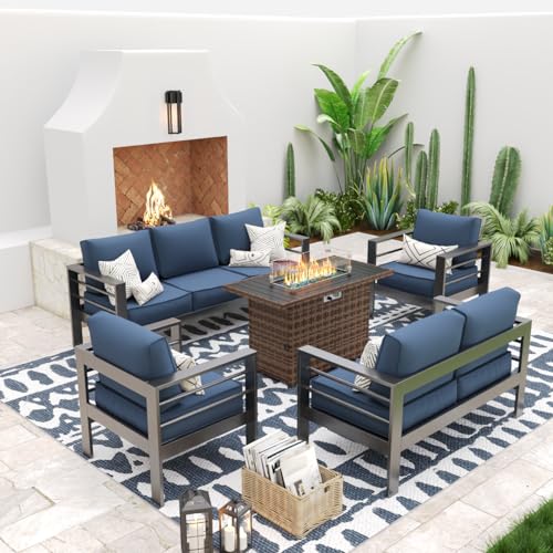 UDPATIO 8 Piece Aluminum Patio Furniture Set, Oversized Modern Outdoor Furniture Set with Olefin Fabric Cushion for Patio Deck Backyard, Dark Grey(with Waterproof Covers)