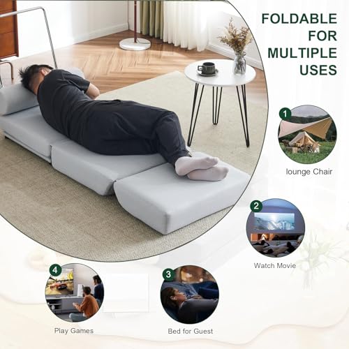 INMOZATA Futon Sofa Bed,Convertible Folding Sleeper Chair,Portable Single Futon Sofa Couch Linen Foldable Sofa Bed for Living Room,Dorm,Guest Room,Home Office,Loft, Apartment,Small Space,Blue