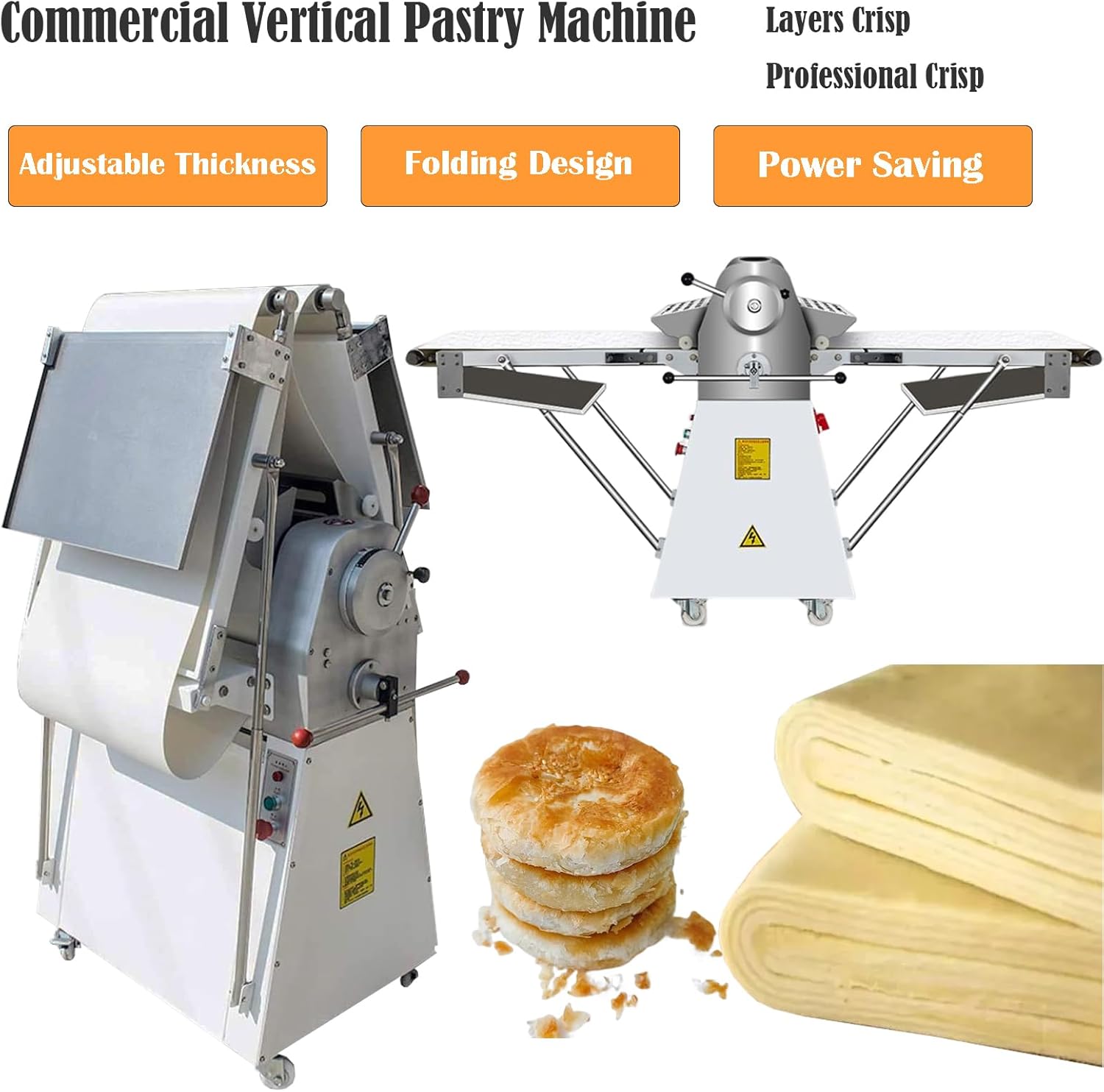 Commercial Dough Sheeter Machine Reversible Dough Roller Sheeter Press Machine 0.06''-1.4'' Thickness Puff Pastry Pie Crust Croissant Crisping Folding Sheeter 20in Belt for Bakery 220V