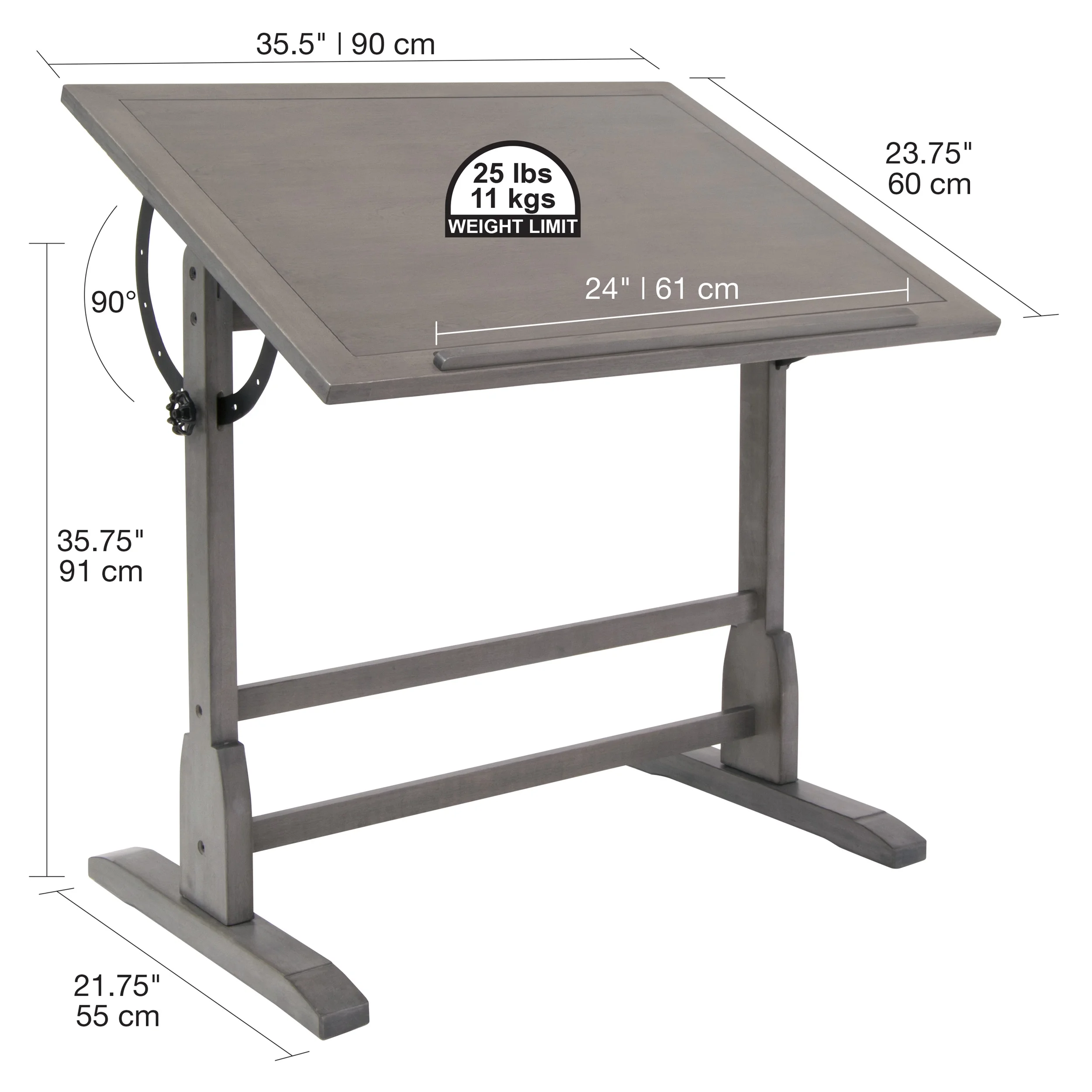Vintage Solid Wood Drawing/Drafting Table with 36" x 24" Angle Adjustable Top