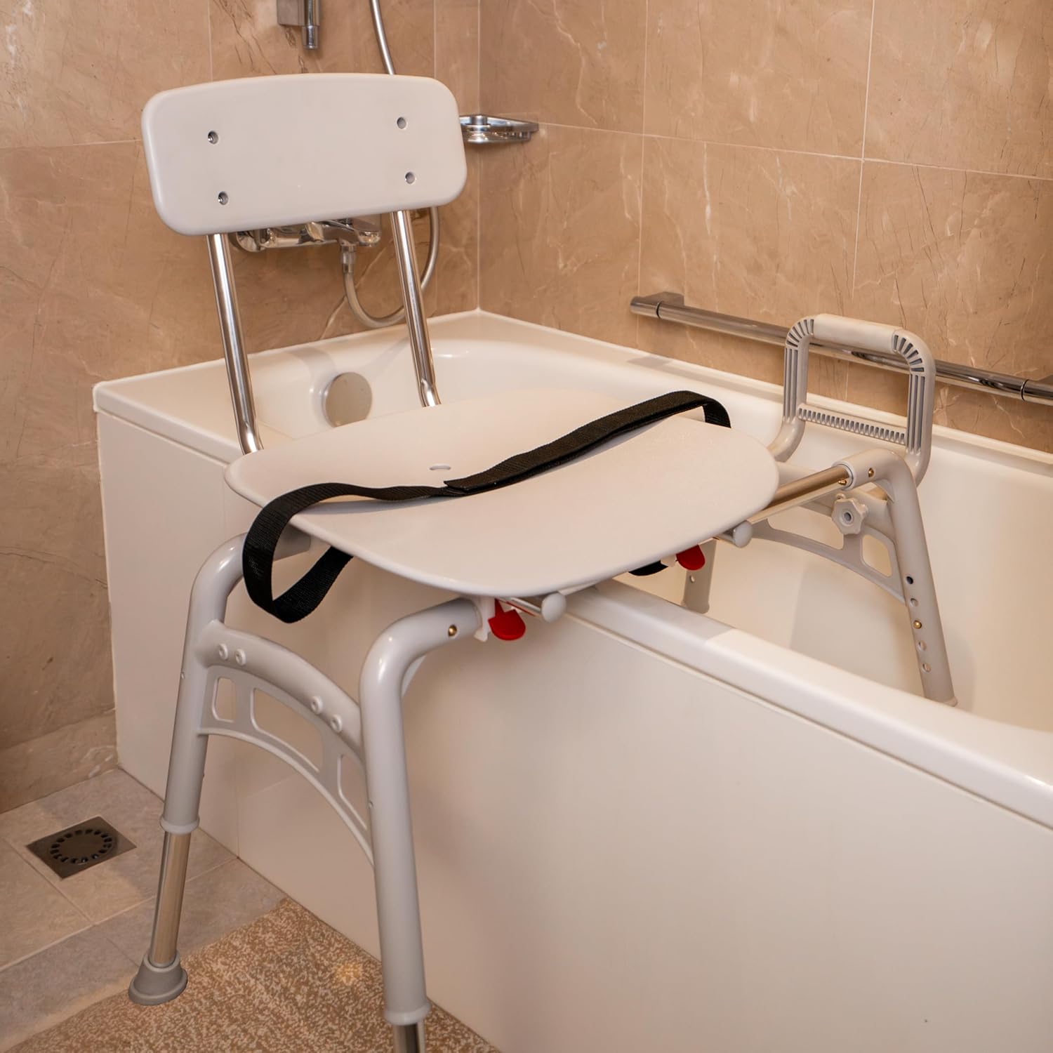 Eagle Health Supplies Sliding Transfer Bench & Tub Shower Chair MOD w/Interchangeable Arm Rest, Height Adjustable, High Weight Capacity up to 350 LBs, for Safety Shower, for Elderly & Disabled (80211)