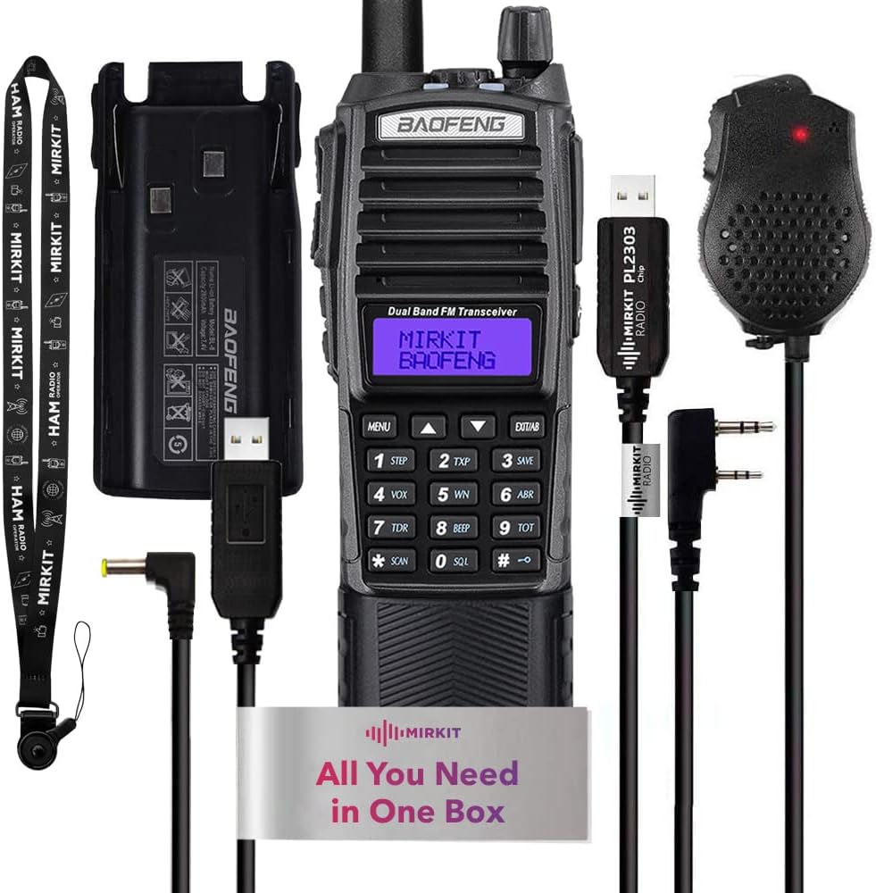 Mirkit Ham Radio Baofeng UV-82 MK5 8 Watt Max Power Two Way Radio with Baofeng Battery 2800 mAh for Your Tactical Radio & Mirkit Software for Walkie Talkie