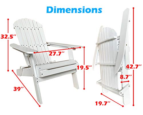 Adirondack Chair Lawn Chair Folding Adirondack Chair Patio Chairs Outdoor Chairs Patio Seating Fire Pit Chairs Wood Chairs for Adults Yard Garden w/Natural Finish (White)