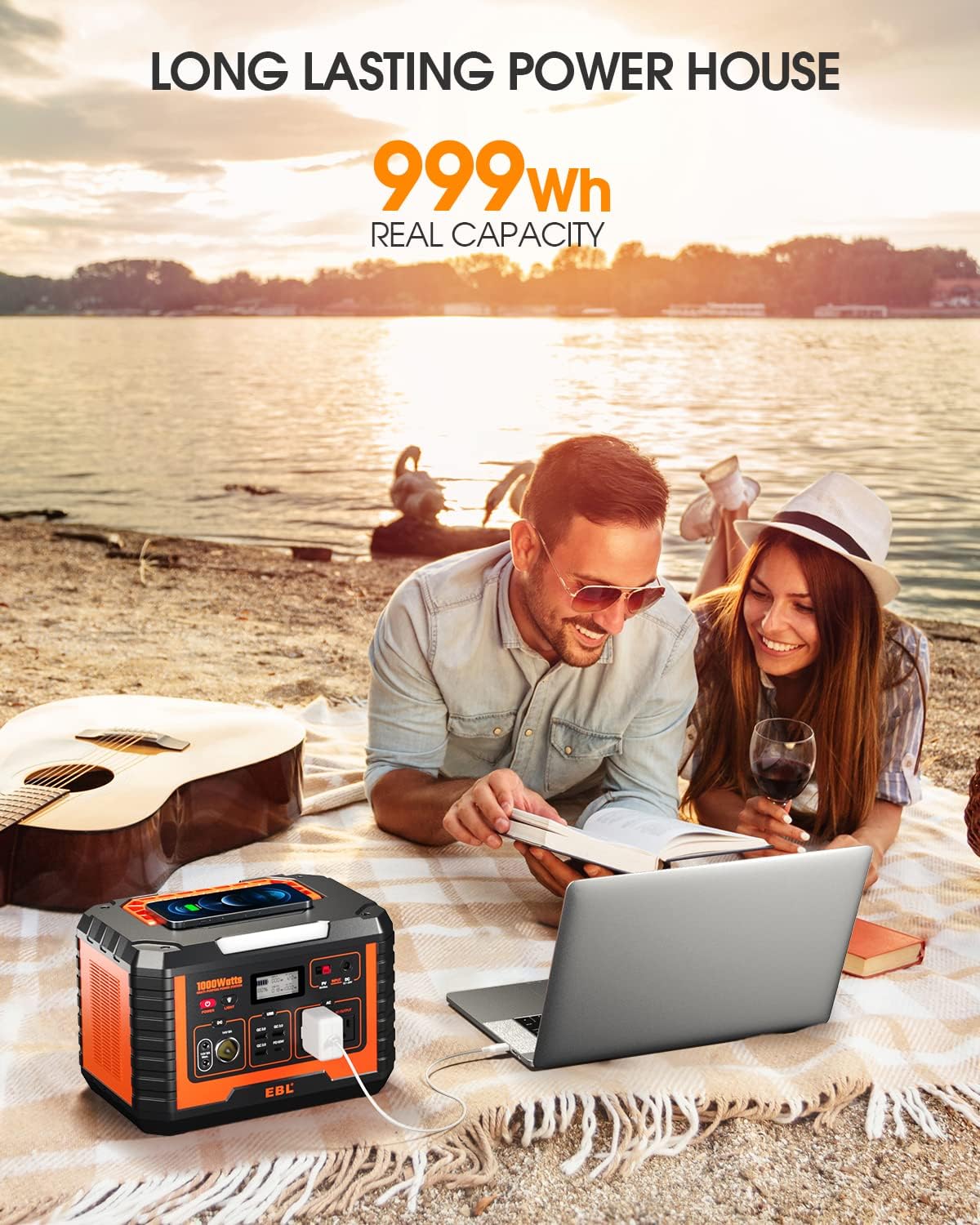 EBL 1000W Solar Generator with 200W Portable Solar Panel, Power Station 1000W, Backup Battery Pack - Solar Kit for RV/Van Camping, Outdoor Home Emergency