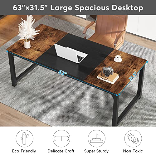 Tribesigns Modern Computer Desk, 63 x 31.5 inch Large Executive Office Desk Computer Table Study Writing Desk Workstation for Home Office, Spliced Desktop, White