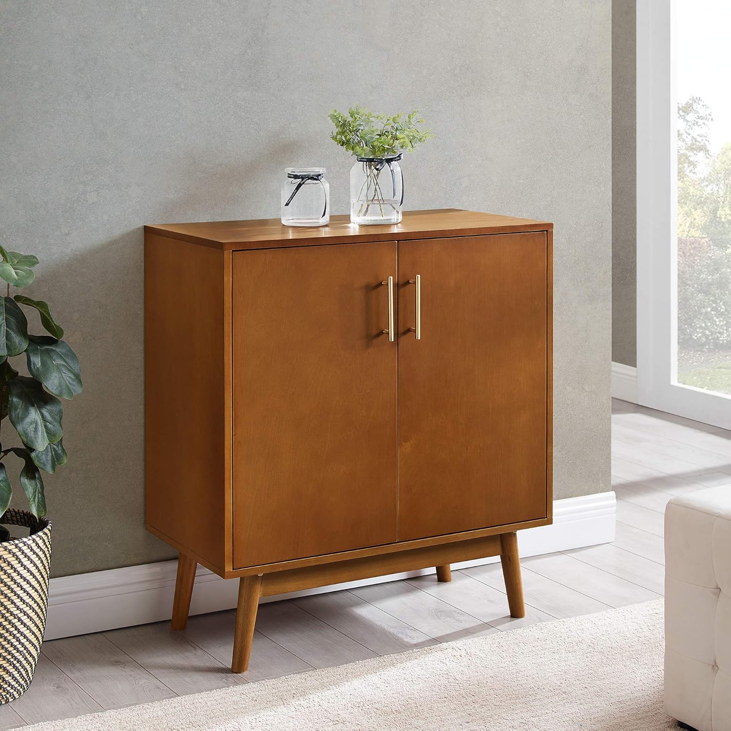 Walker Edison Mid Century Modern-TV Stand Console with 3 Drawers and Closed Cabinet Storage, 60, Walnut