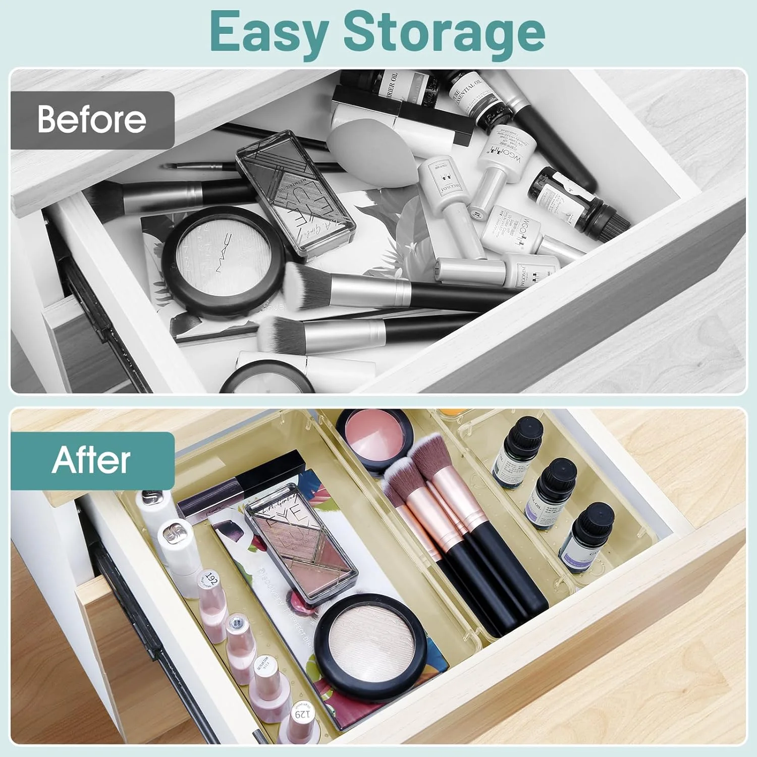 25 Pieces Clear Plastic Drawer Organizer Set, 4 Sizes Desk Drawer Divider Organizers and Storage Bins for Makeup, Jewelry, Gadgets in Kitchen, Bedroom, Bathroom, Office