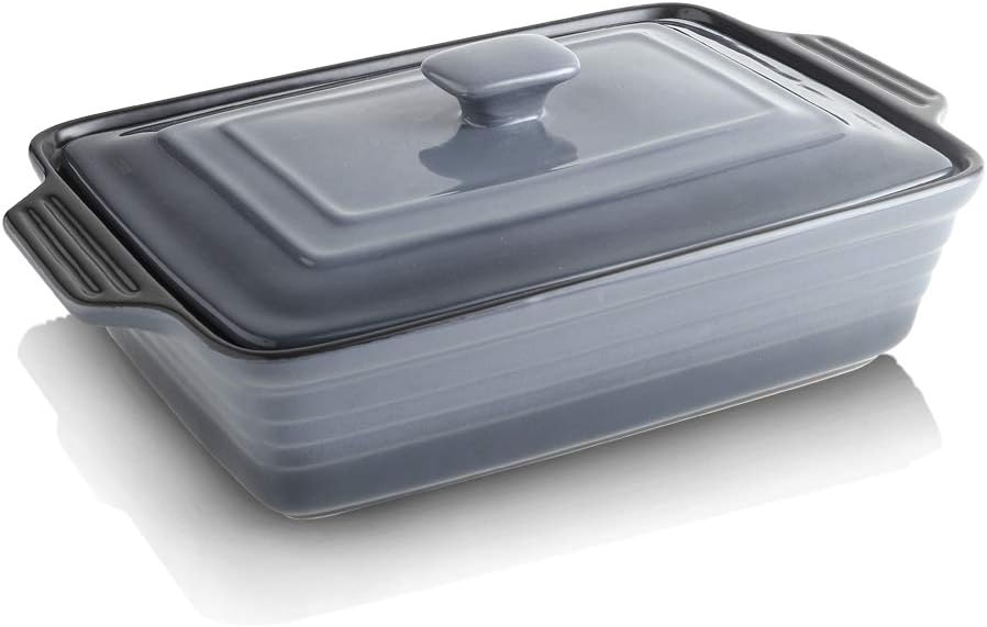 KOOV Ceramic Casserole Dish with Lid, Covered Rectangular Casserole Dish Set, Lasagna Pans with Lid for Cooking, Baking dish With Lid for Dinner, Kitchen, 9 x 13 Inches, Reactive Glaze (Nebula Blue)