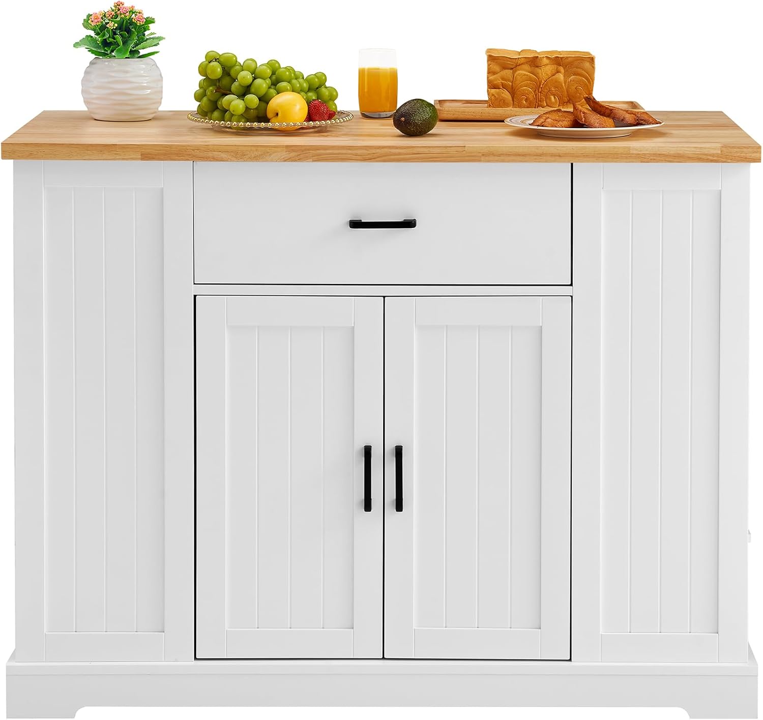 VEVOR Kitchen Island Cart, 46" Wood Top Breakfast Bar with Storage Cabinet, Farmhouse Kitchen Table with Adjustable Shelf, Drawer, for Dining Kitchen Living Room, White