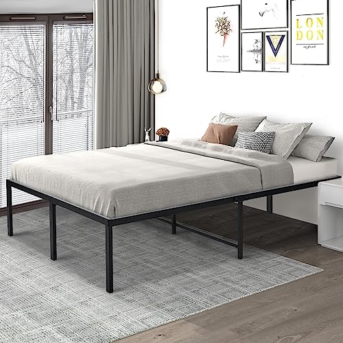 California King Bed Frame 18 Inch Tall Cal King Bed Frame with Storage Heavy Duty Steel Slats Metal Platform Bed Frames No Box Spring Needed Anti Slip Easy Assembly Black