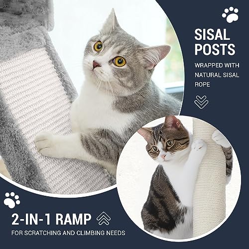 Allewie 68 Inches Cat Tree/House and Towers for Big Feline/Scratching Post/Multi-Level Large Kitty Climbing Tree with Condo/Smokey Grey