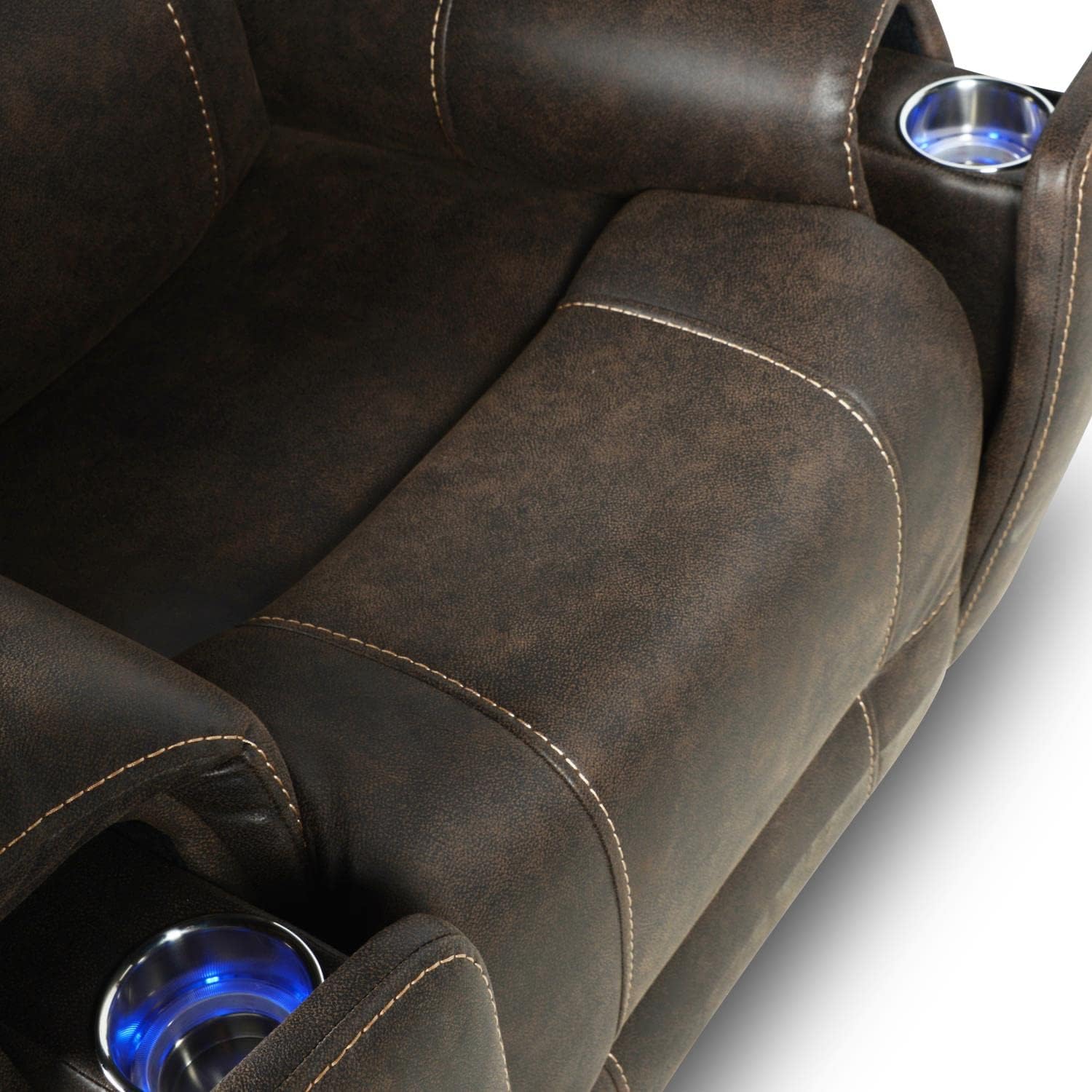 Steve Silver Lexington Triple Canyon Walnut Leatherette, Power Headrest, Footrest, Lumbar, Cupholders, Recliner Chair, 38 x 42 x 42, Saddle Brown